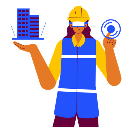 Architect works on a construction site in virtual reality  イラスト