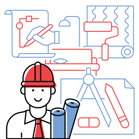 Architecte avec plan de maison  Illustration