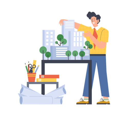 Architecte rédigeant un projet architectural  Illustration