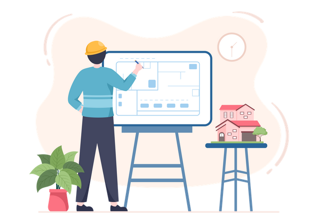 Architecte travaillant sur une table de conseil polyvalente  Illustration