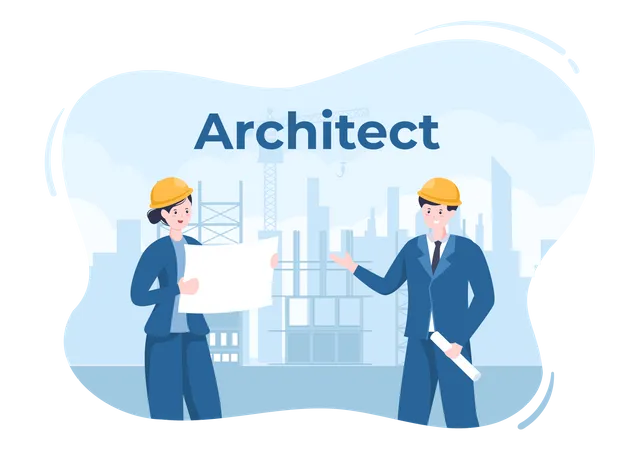Architects inspecting construction site  Illustration