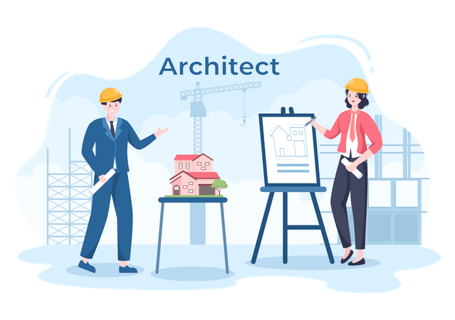 Architects working in office  Illustration