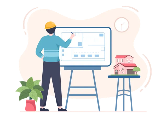 Architekt arbeitet an Mehrzweck-Tafeltisch  Illustration