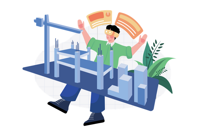Architekt arbeitet auf einer Baustelle in der virtuellen Realität  Illustration