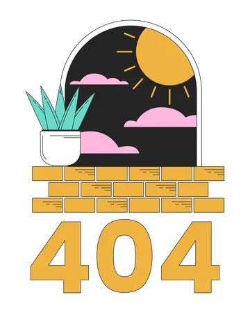 Arco surrealista con planta en el alféizar de la ventana mensaje flash de error 404  Ilustración
