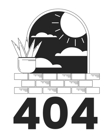 Arco surrealista con planta en el alféizar de la ventana mensaje flash de error 404  Ilustración