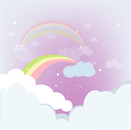 Arco iris con nubes moradas  Ilustración