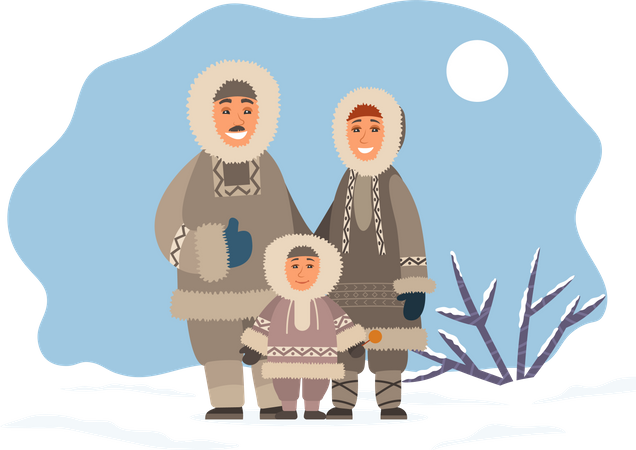 Arctic Family Standing Snowy  일러스트레이션