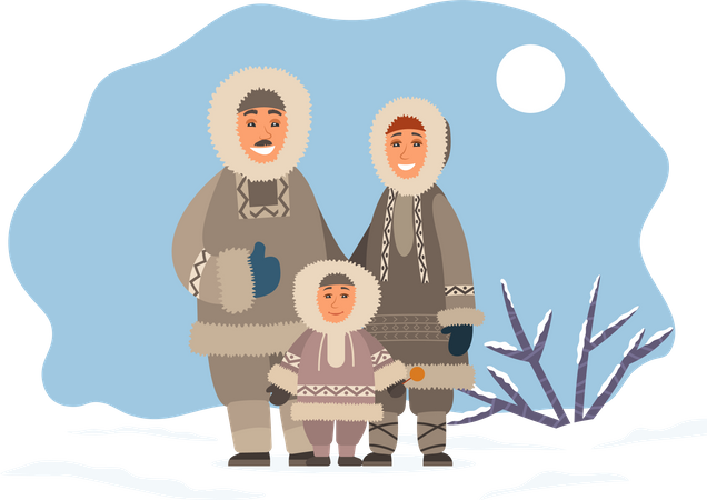 Arctic Family Standing Snowy  Illustration