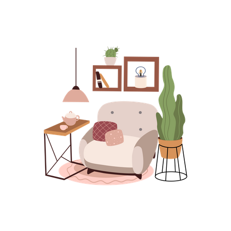 Área de relaxamento com sofá  Ilustração