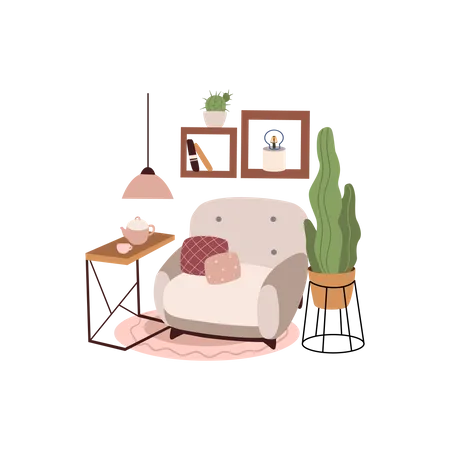 Área de relaxamento com sofá  Ilustração