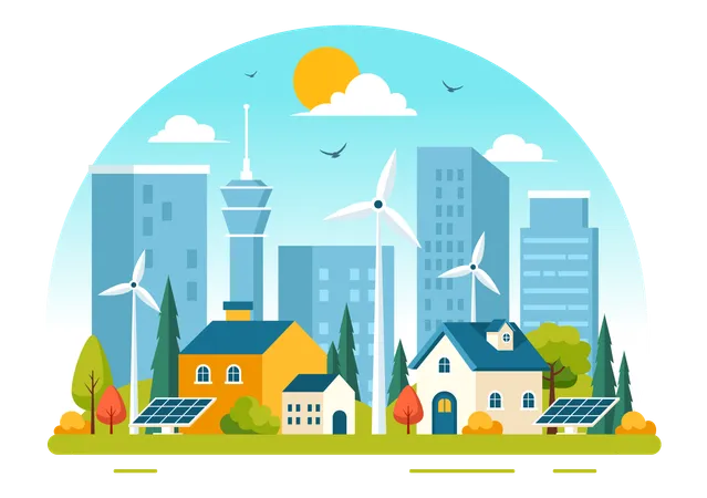 Áreas urbanas que utilizam energia eólica  Ilustração