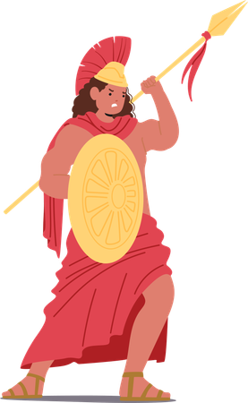 Ares, antiker griechischer Krieger mit Speer und Schild, zeigt eine mutige Figur  Illustration