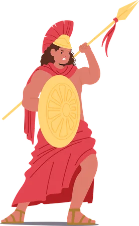 Ares, antiker griechischer Krieger mit Speer und Schild, zeigt eine mutige Figur  Illustration