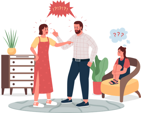 Arguing parents and upset child  イラスト