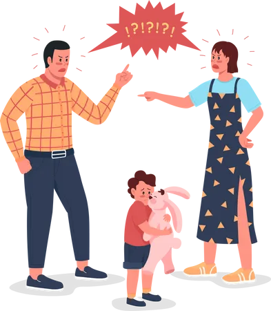 Arguing parents with scared child Illustration