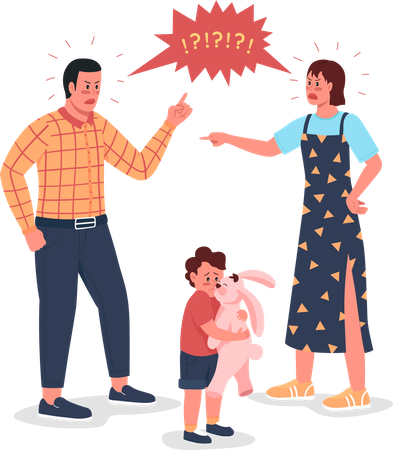 Arguing parents with scared child  Illustration