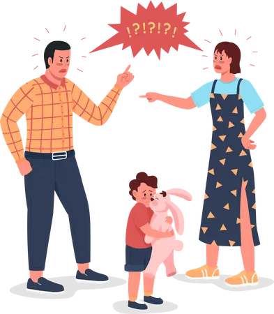 Arguing parents with scared child  Illustration