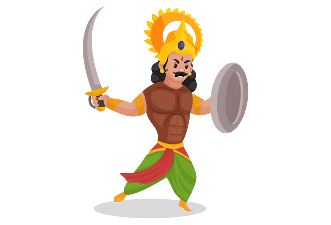 Arjun holding sword and shield  Illustration