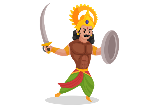 Arjun holding sword and shield  Illustration