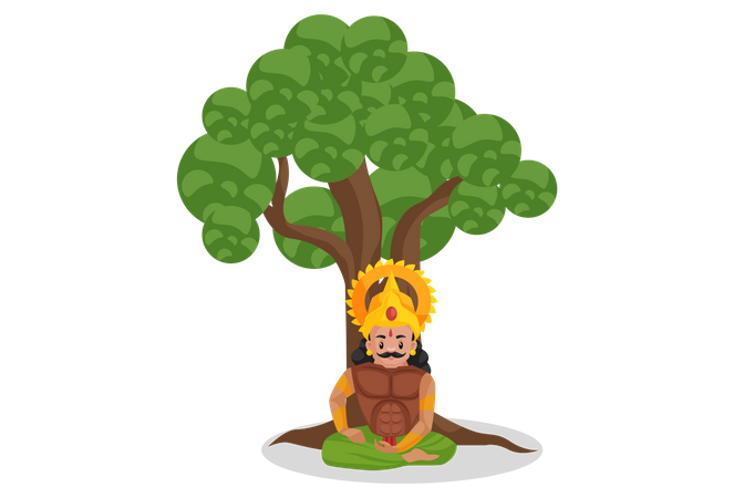 Arjun sentado bajo un árbol  Ilustración