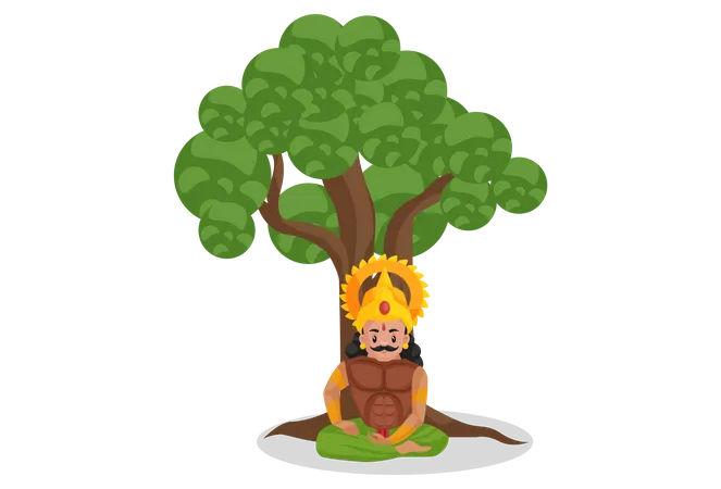 Arjun sentado bajo un árbol  Ilustración