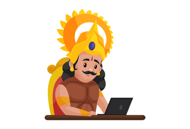 Arjun trabajando en la computadora portátil  Ilustración