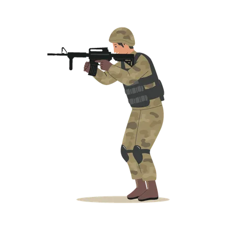 Vector Of Men In Military Uniform Fully Armed Soldiers Concept Flat Style Illustration Illustration