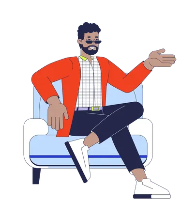 Armchair african american man sitting confident  Illustration