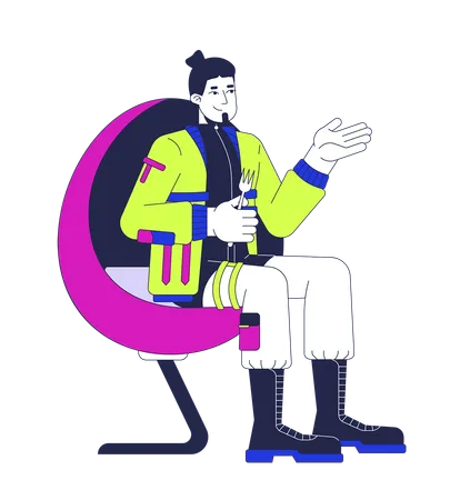 Armchair futuristic man fork holding  Illustration