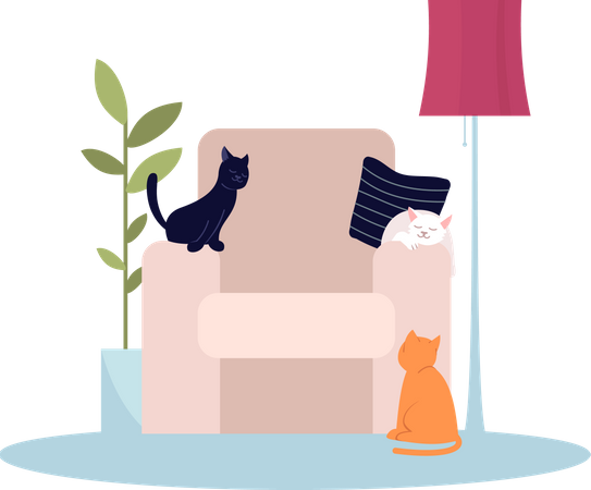 Armchair with cats  일러스트레이션
