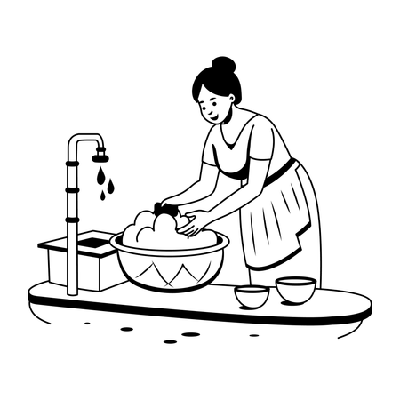 Arme Dame beim Geschirrspülen in der Küche  Illustration