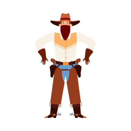 Armed cowboy or bandit in bandana and hat  Illustration