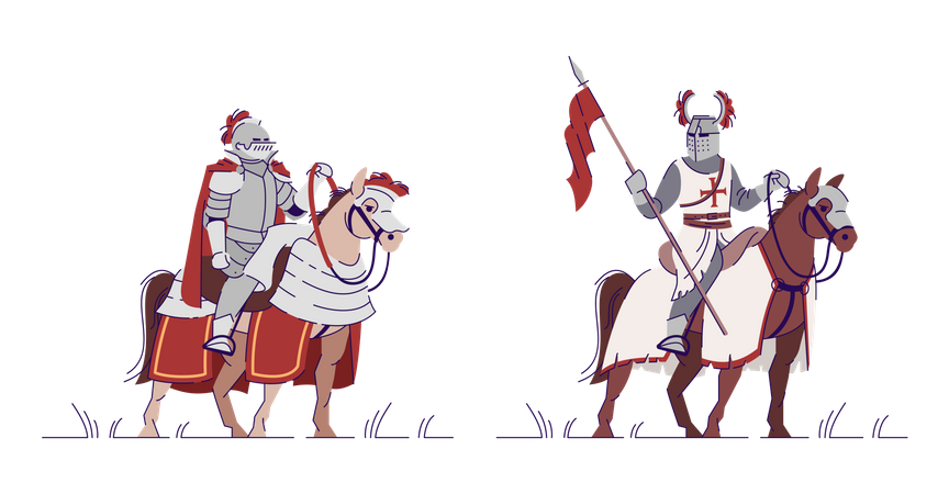 Armed Equestrian knights on horse Illustration