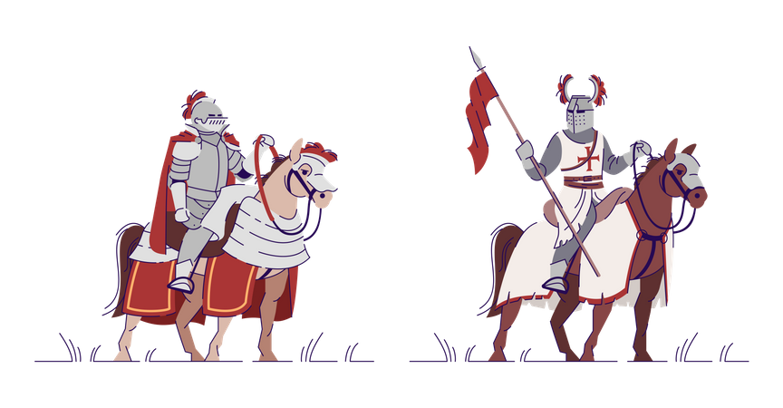 Armed Equestrian knights on horse  Illustration