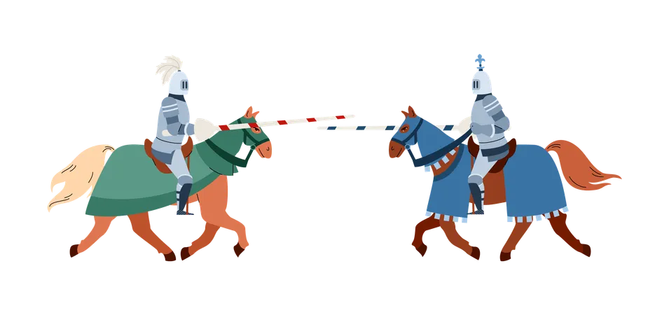 Armed medieval knights fighting on horses  Illustration