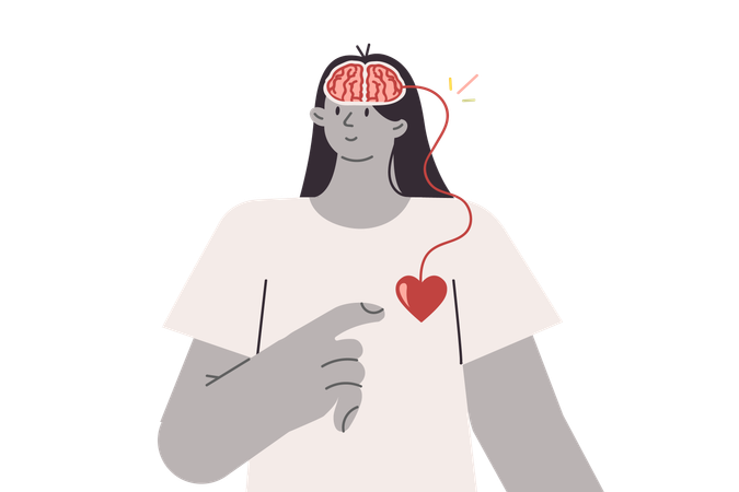 Armonía de corazón y cerebro para una mujer que se preocupa por la salud psicológica  Ilustración