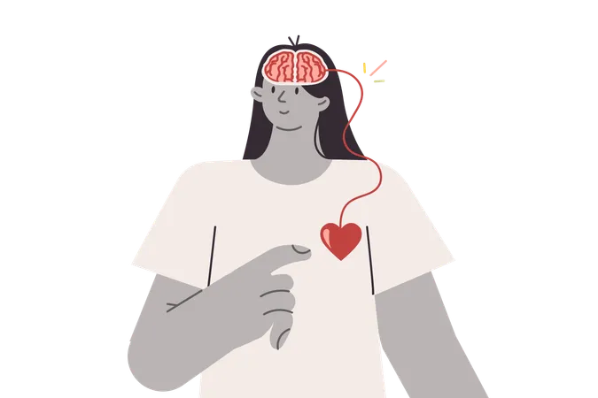 Armonía de corazón y cerebro para una mujer que se preocupa por la salud psicológica  Ilustración