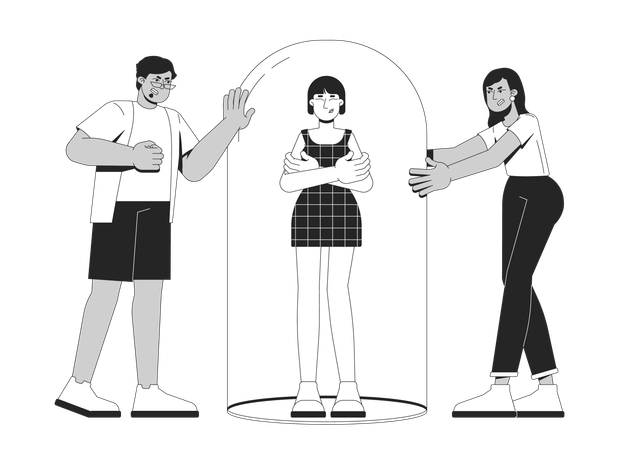 건강한 경계를 확보하기 위해 돔 안에 서서 팔짱을 끼고 있는 여성  일러스트레이션