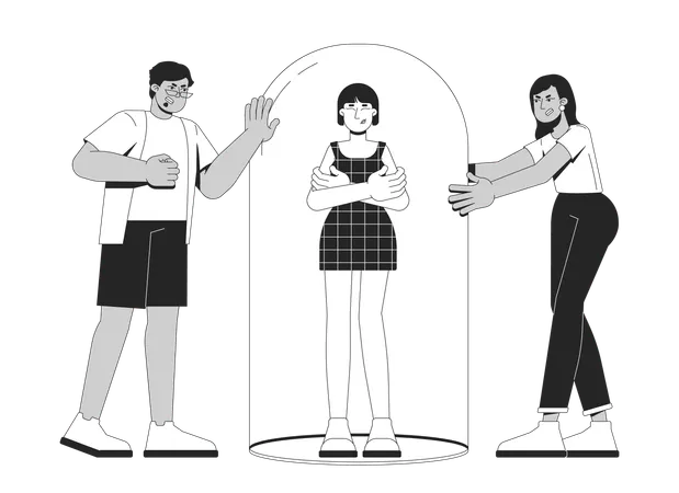 건강한 경계를 확보하기 위해 돔 안에 서서 팔짱을 끼고 있는 여성  일러스트레이션