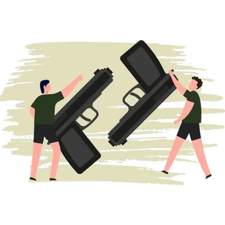 Army Boys With Hand Gun  Illustration