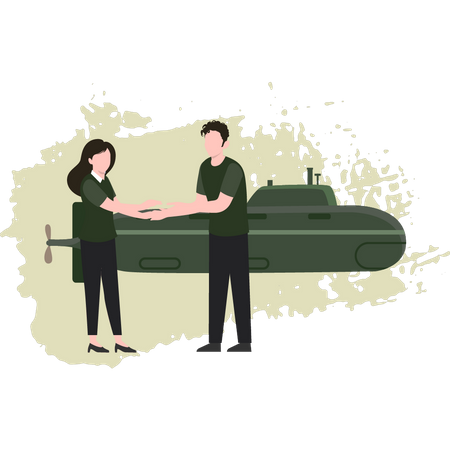 Army Man And Woman Shaking Hands  Illustration