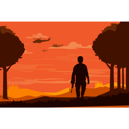 Army Man Walking With Gun  Illustration