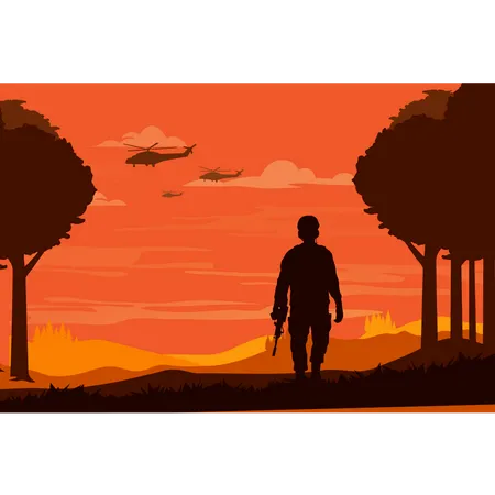 Army Man Walking With Gun  Illustration