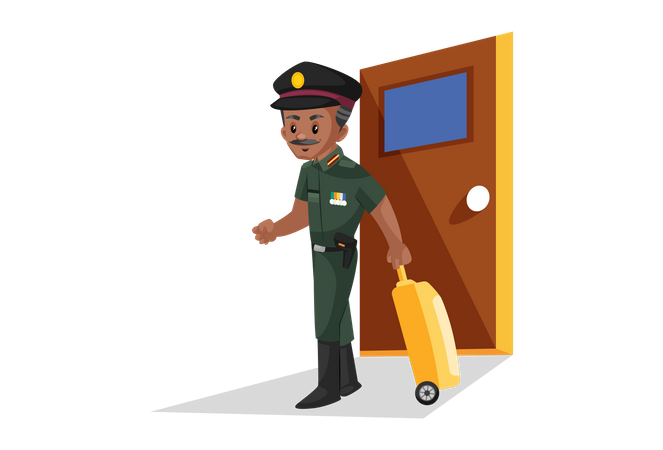 Army office walking with bag Illustration