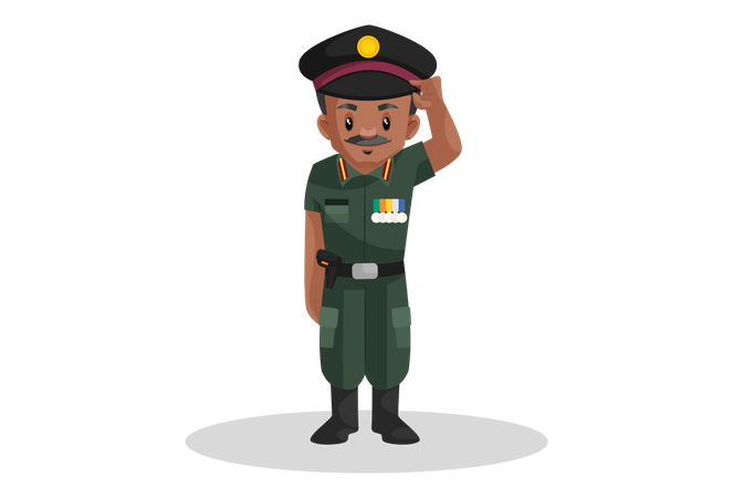 Army officer adjusting his cap Illustration