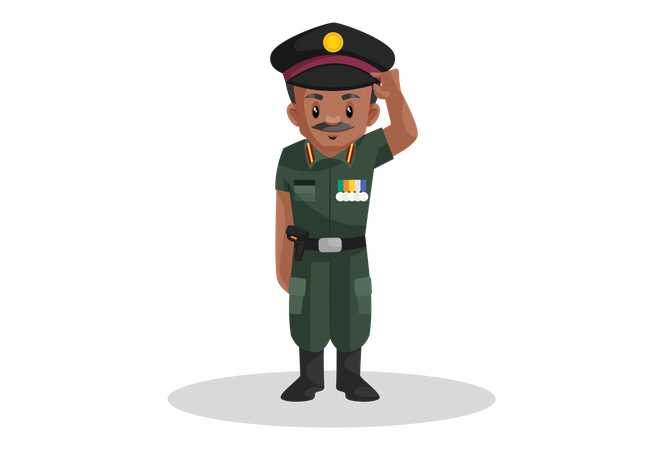 Army officer adjusting his cap  Illustration