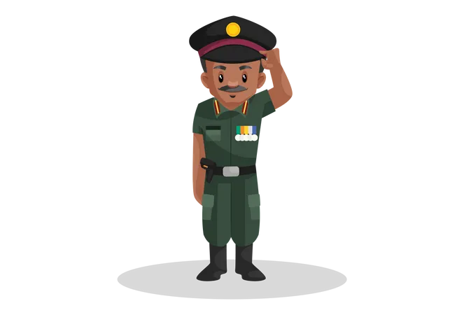 Army officer adjusting his cap  Illustration