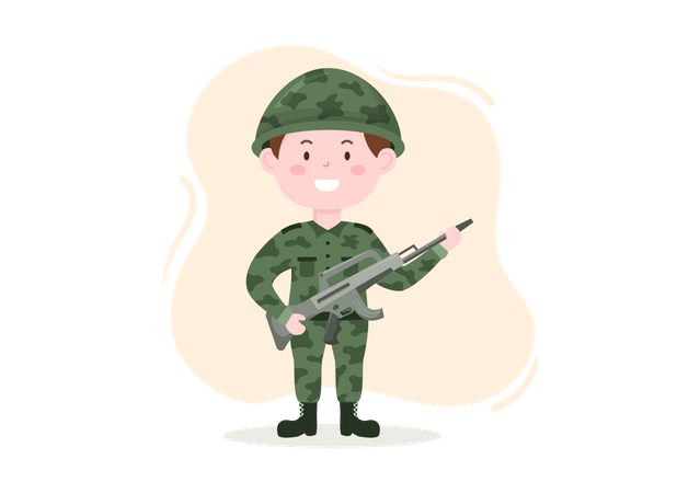 Army officer holding gun  Illustration