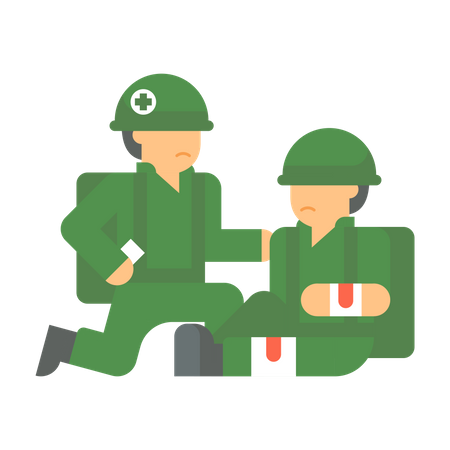 Army person giving first aid to Injured man Illustration